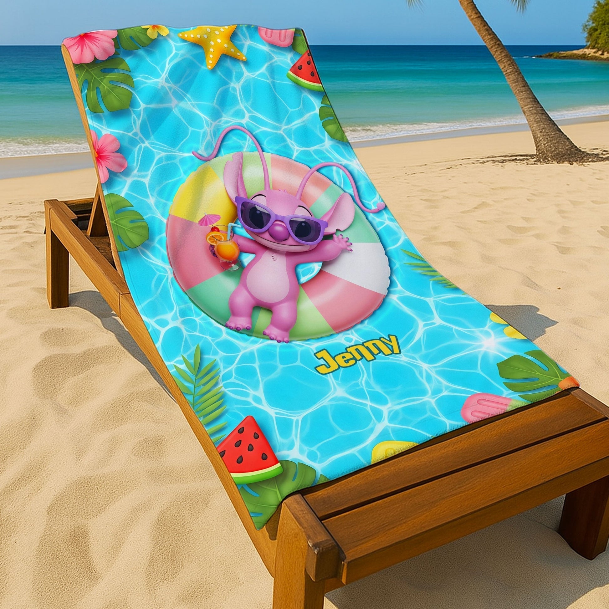 Summer Vacation With Cute Aliens - Personalized Beach Towel - Vacation Gift For Movie Fans - Sti BA01