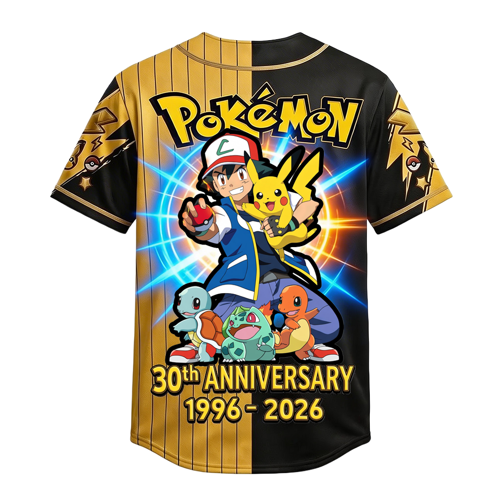 PoMo Celebrate 30 Years Of Catching Them All - Personalized Baseball Jersey For Adult, Kid, Toddler - Anniversary Gift For Movie Fans BA01
