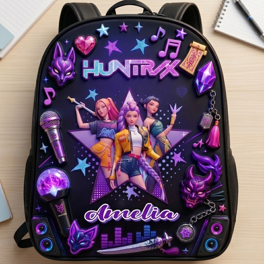 Fantasy Pop Warriors Neon Music - Personalized Backpack, Lunch Bag, Pencil Case & Water Bottle - Back to School Gift - image 4