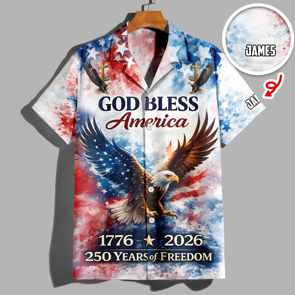 Patriotic 250th Anniversary God Bless America Eagle - Personalized Hawaiian Shirt - Gift for Dad, Husband, Grandpa HN02 - image 3