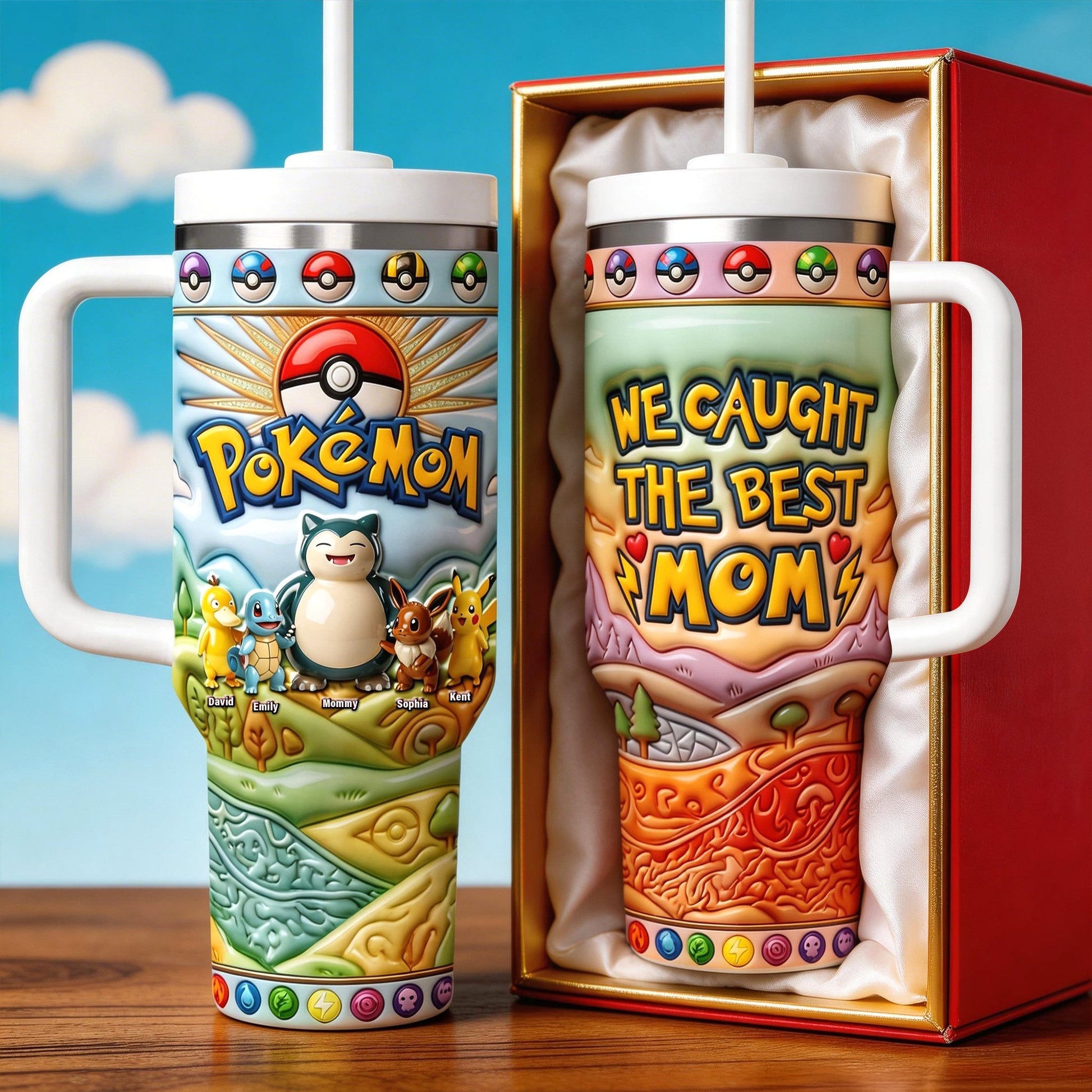 PoMo We Caught The Best Mom - Personalized Tumbler With Handle - Gift For Mom, Movie Fans
