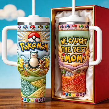 PoMo We Caught The Best Mom - Personalized Tumbler With Handle - Gift For Mom, Movie Fans