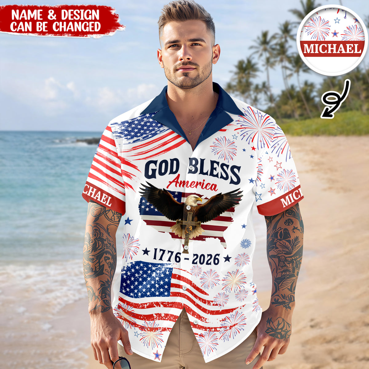 Patriotic 250th Anniversary God Bless America Eagle - Personalized Hawaiian Shirt - Gift for Dad, Husband, Grandpa HN02 - image 5