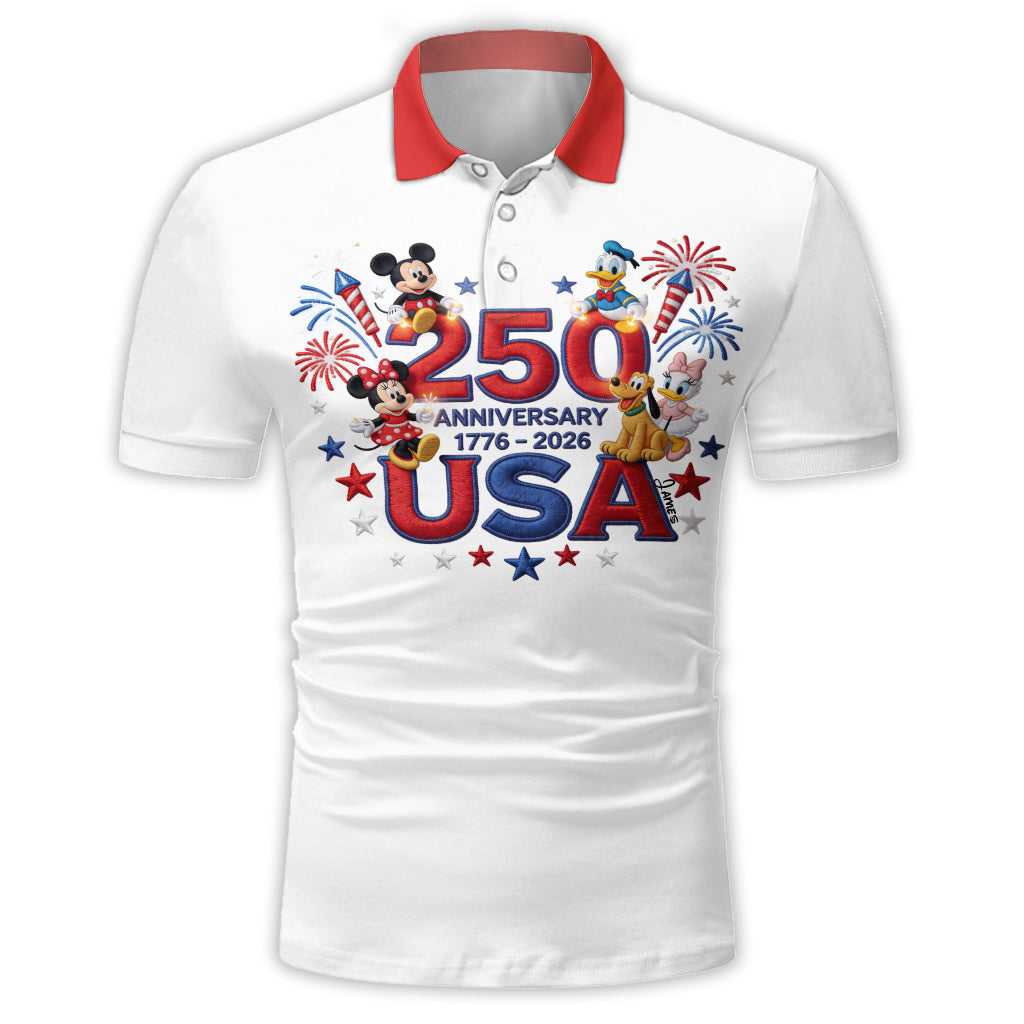 MkMo 250th Anniversary With Funny Friends - Personalized Polo Shirt - Independence Gift For Movie Fans