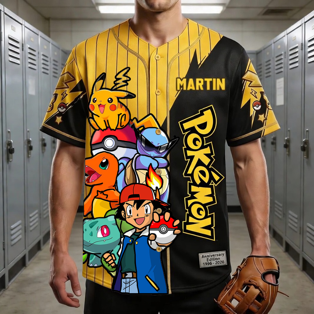 PoMo Celebrate 30 Years Of Catching Them All - Personalized Baseball Jersey For Kids, Adult - Anniversary Gift For Movie Fans HH01