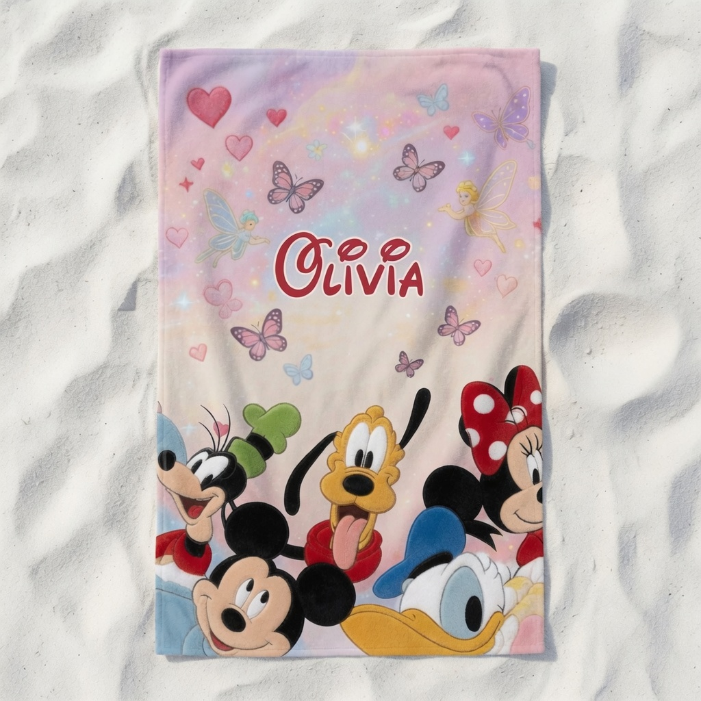 Magic Mouse With Friends - Personalized Beach Towel/ Bath Towel - Gift For Movie Fans, Summer Vacation - MkMo HH01 - image 4