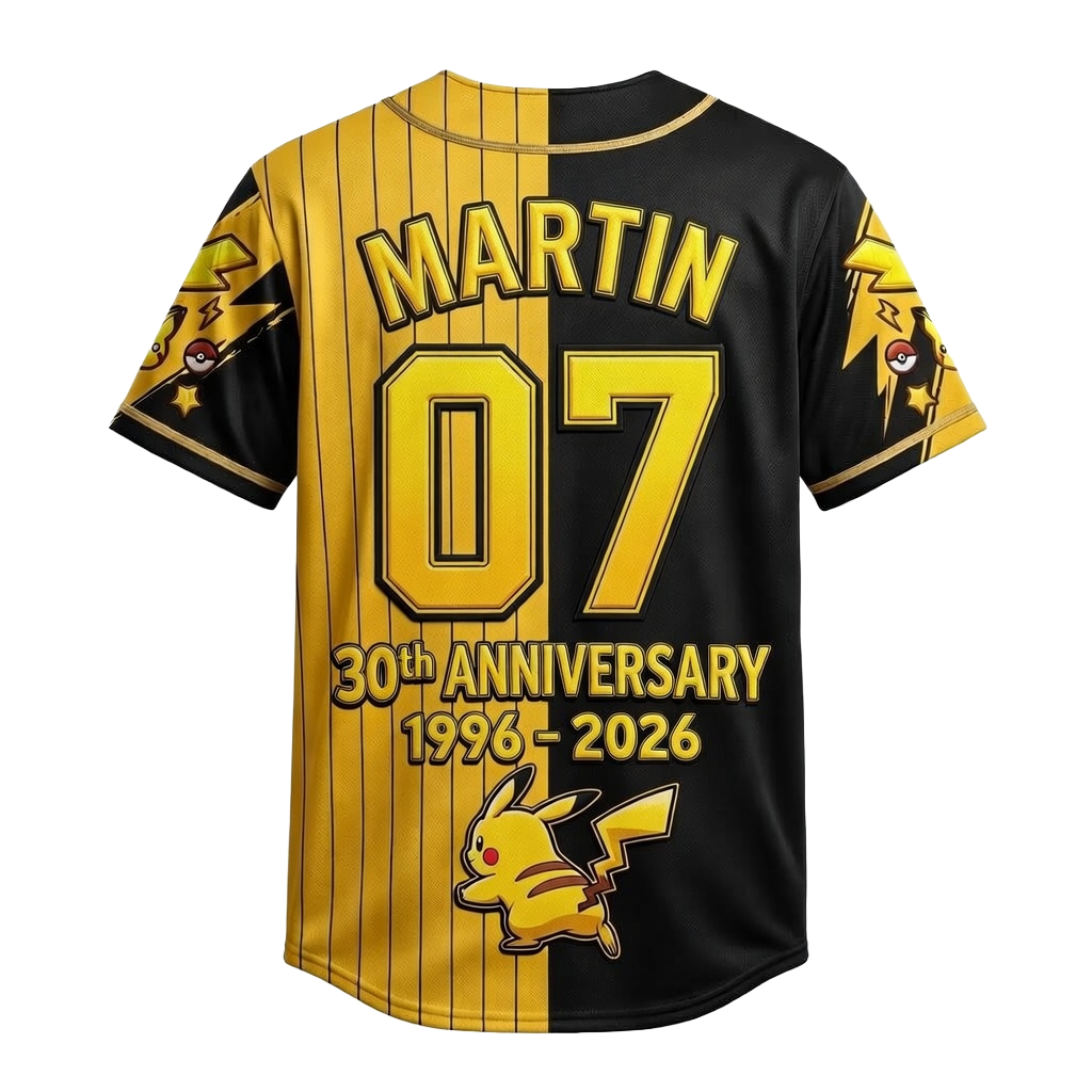 PoMo Celebrate 30 Years Of Catching Them All - Personalized Baseball Jersey For Adult, Kid, Toddler - Anniversary Gift For Movie Fans BA01