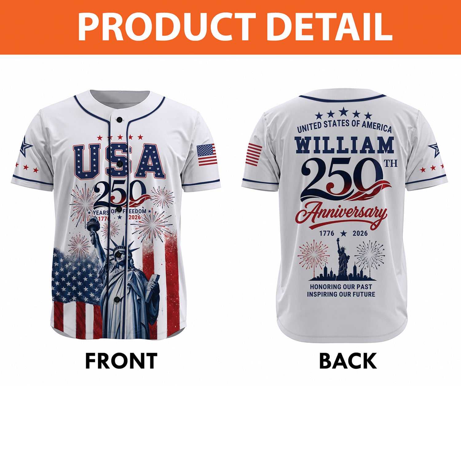 Inspiring Our Future US 250th Anniversary - Personalized Baseball Jersey - Gift For Patriots - image 4