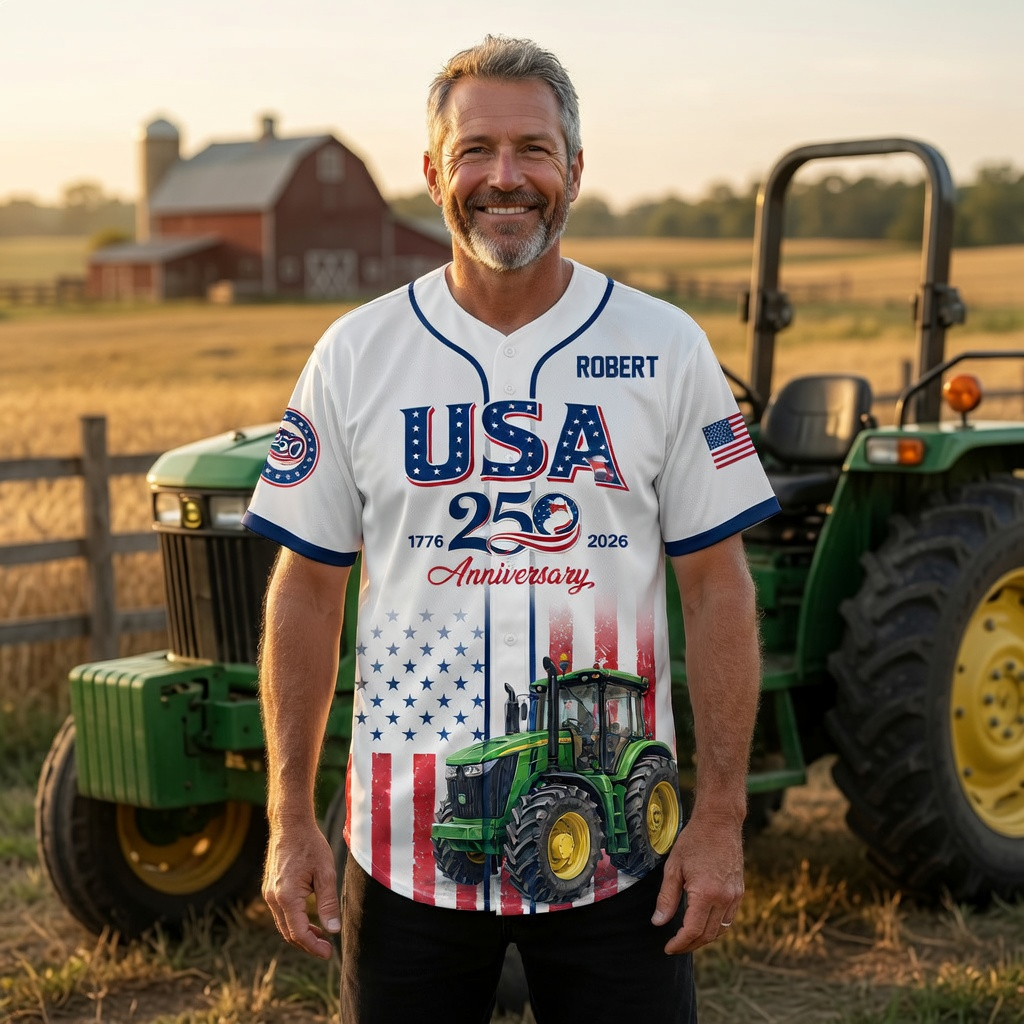 Celebrate America 250th Anniversary With Green Tractor - Personalized Baseball Jersey - Gifts For Patriotic - image 2