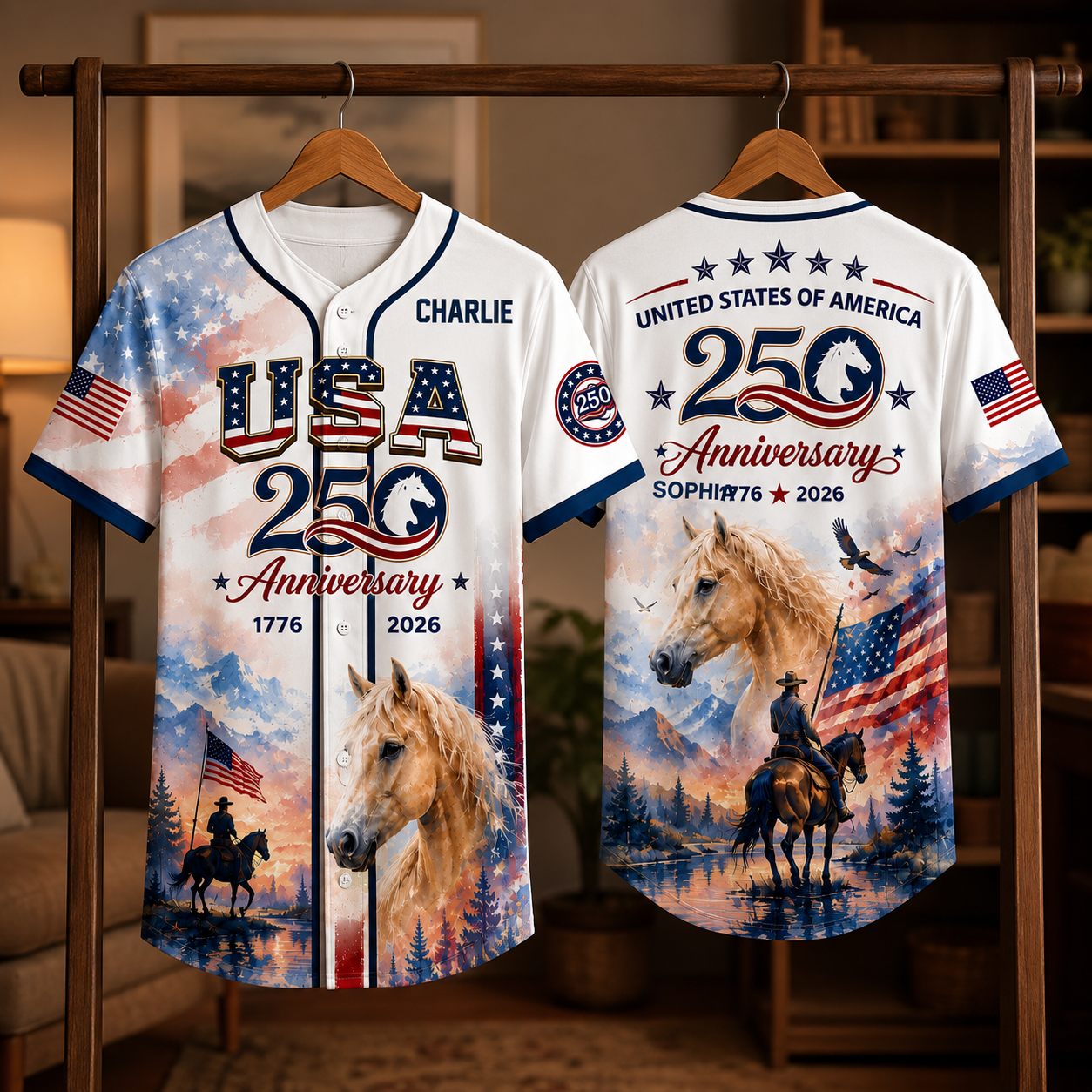 USA 250 Anniversary Horse Cavalry American Flag - Personalized Baseball Jersey - Gift For Patriots - image 4