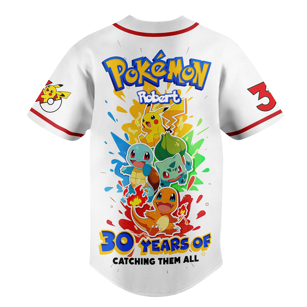 PoMo 30 Years Of Catching Them All - Personalized Baseball Jersey - Gift For Movie Fans BA01