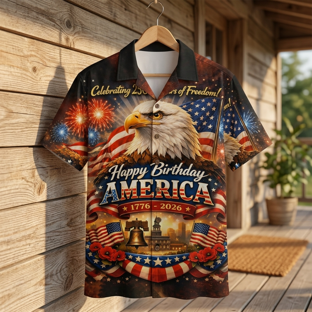 America Celebrating 250 Years Eagle US Flag - Hawaiian Shirt - Patriotic Gift For Him - image 4