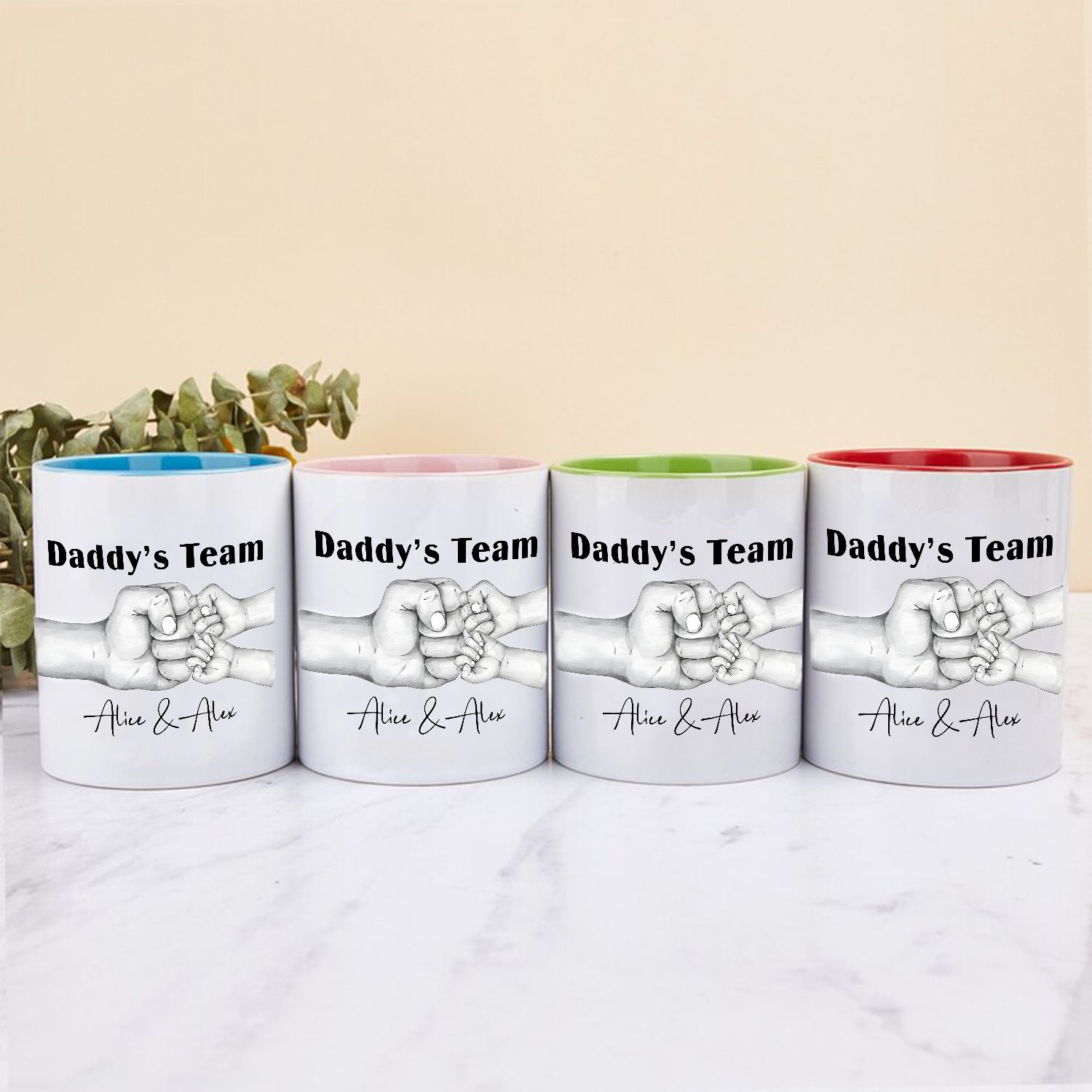 litzzy Personalized  Daddy Child Fist Bump Fathers Day Accent Mug, Custom Dad Mug Coffee Grandpa Funny Cute Mug Mug   