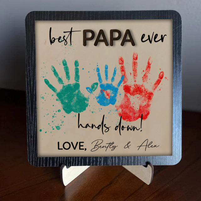 litzzy Personalized Best Dad Ever Signs, Father's Day Handprint Wooden Plaque, Handprint Art for Dad, Dad Custom Gift, Father's Day DIY Custom Wooden Sign   