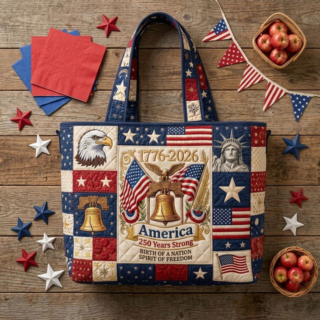 America 250 Years Strong 1776-2026 - Quilted Tote Bag - Patriotic Gift For Her