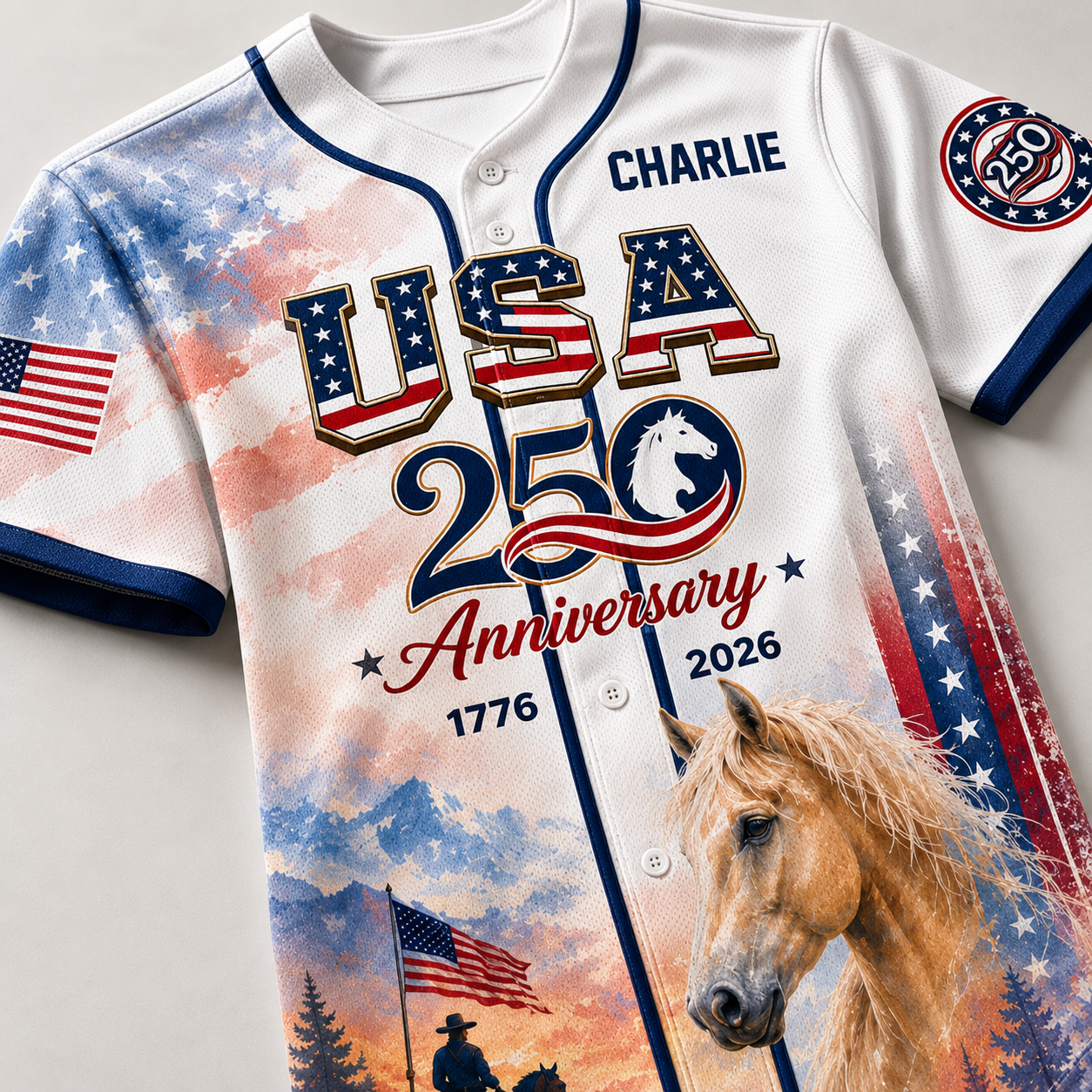 USA 250 Anniversary Horse Cavalry American Flag - Personalized Baseball Jersey - Gift For Patriots - image 5