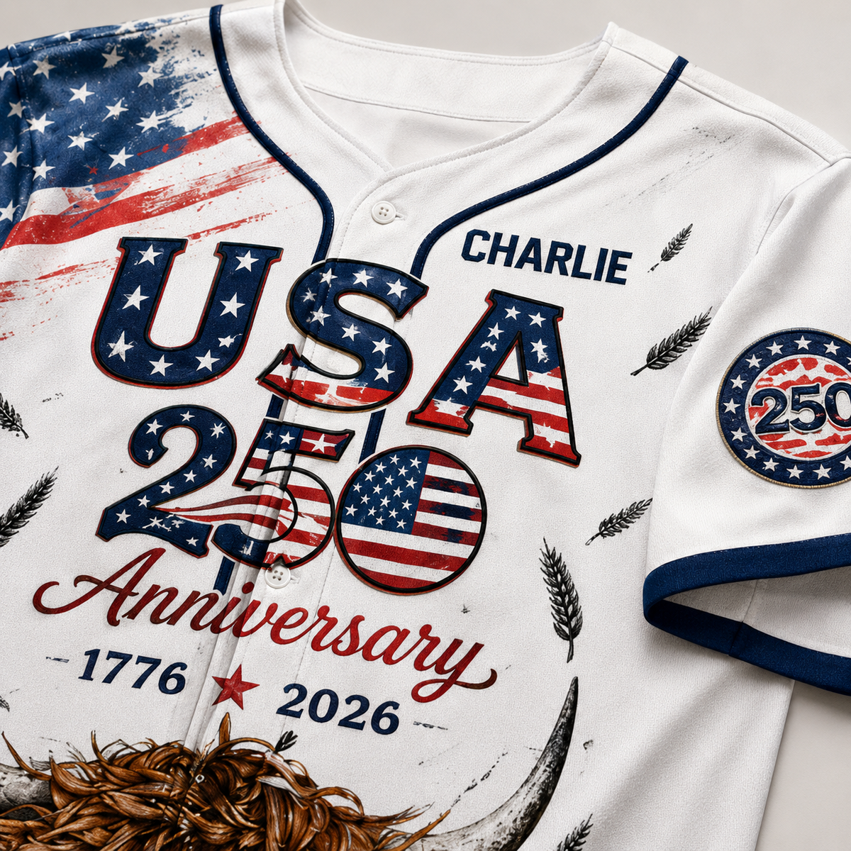 USA 250 Anniversary Highland Cow - Personalized Baseball Jersey - Gift For Patriots - image 5