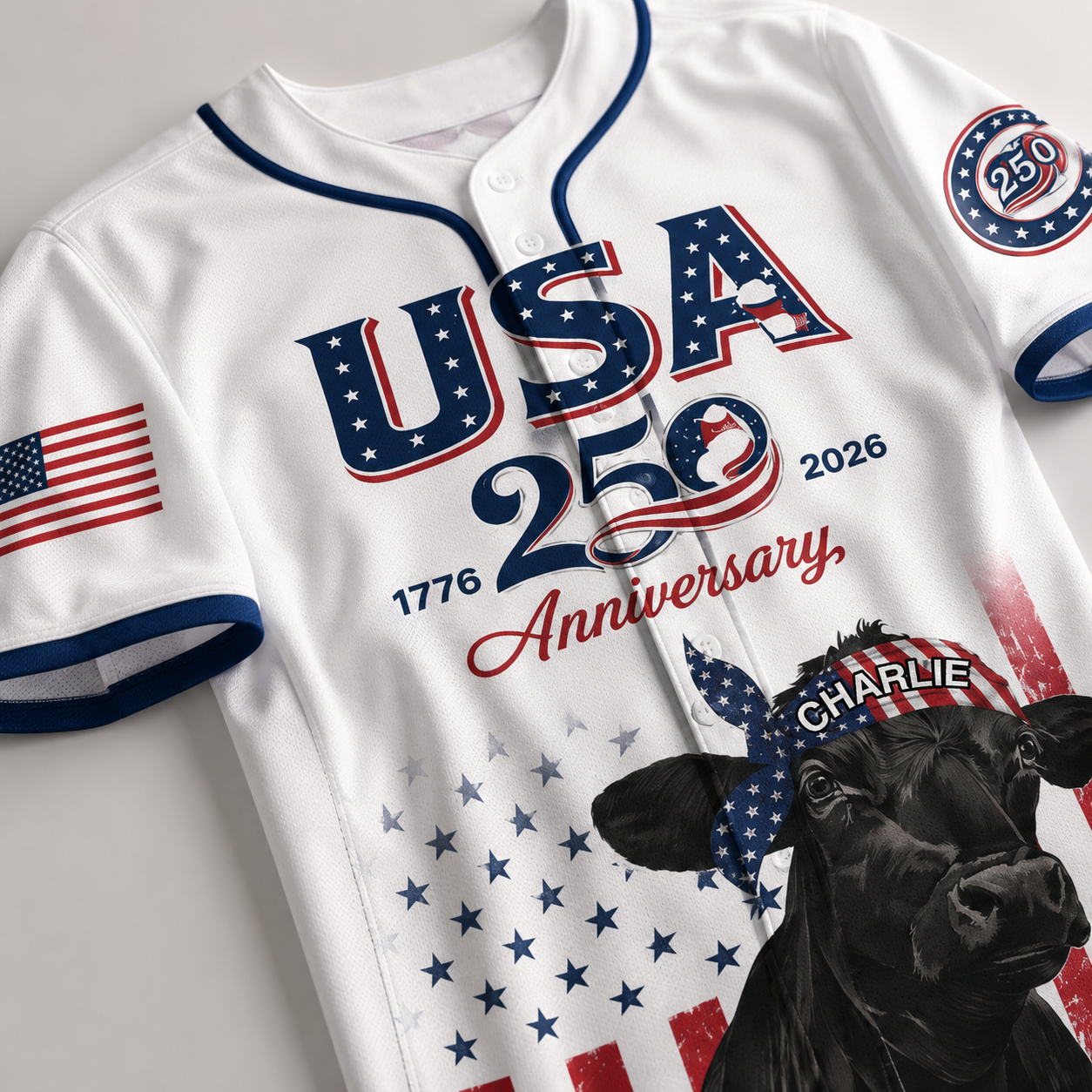 Black Cow Bandana USA 250th - Personalized Baseball Jersey - Patriotic Gift For Family - image 5