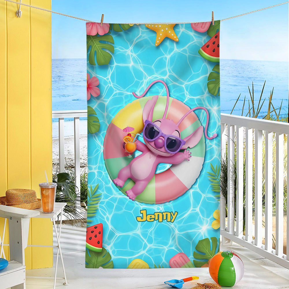 Summer Vacation With Cute Aliens - Personalized Beach Towel - Vacation Gift For Movie Fans - Sti BA01