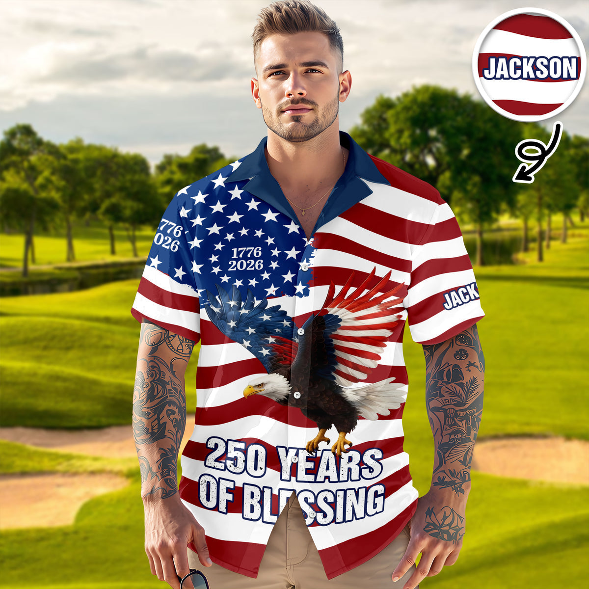 250 Years of Freedom 1776–2026 Eagle Betsy - Personalized Hawaiian Shirt - Gift for Dad, Husband, Grandpa HN02 - image 5