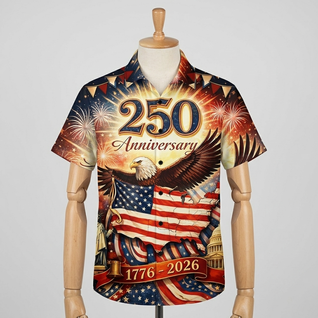US 250th Anniversary 1776 2026 Map Flag Eagle Fireworks - Hawaiian Shirt - Patriotic Gift For Dad - image 5