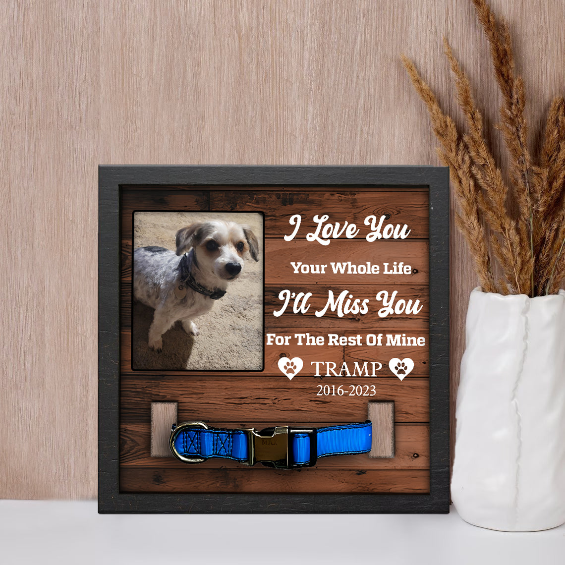 litzzy Litzzy Pet Memorial Collar Sign, Pet Loss Gift, Custom Standing Frame, Personalized Heartfelt Gift, Dog Bereavement, Cat Bereavement Pet Picture Frame Style 1: 7.9x7.9  