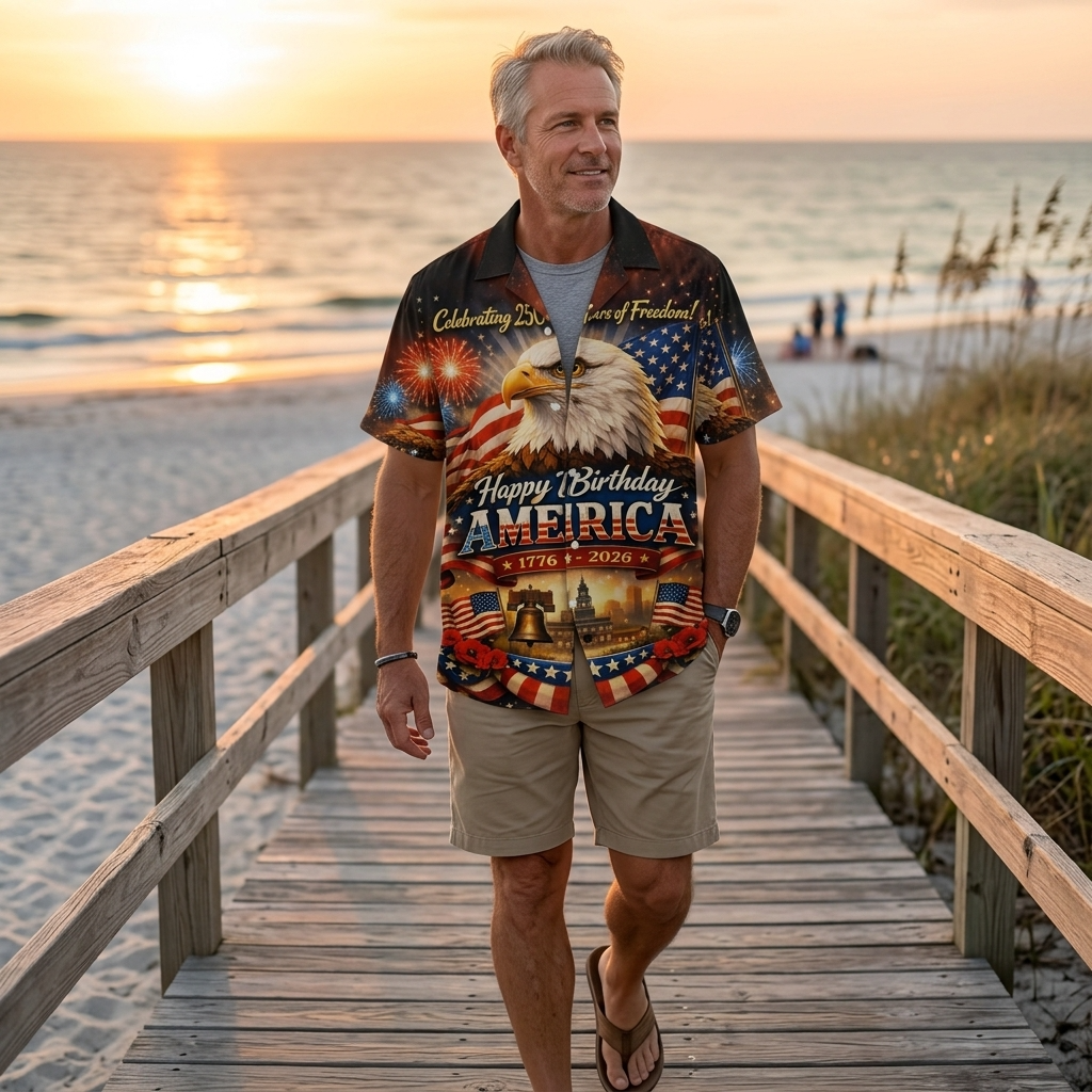 America Celebrating 250 Years Eagle US Flag - Hawaiian Shirt - Patriotic Gift For Him - image 5