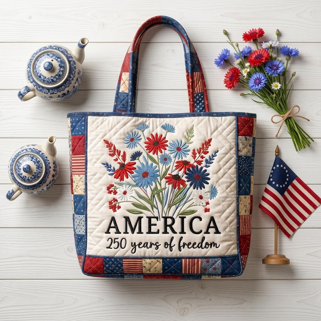 America 250 Years Of Freedom Flower - Quilted Tote Bag - Patriotic Gift For Her - image 5