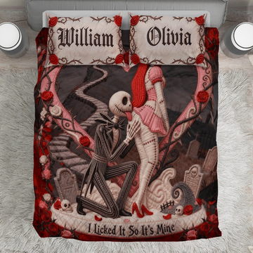 Spooky Funny Naughty I Licked It So It's Mine TNBC halloween Gift For Couple - Personalized Quilted Bedding Set-TN1609260544