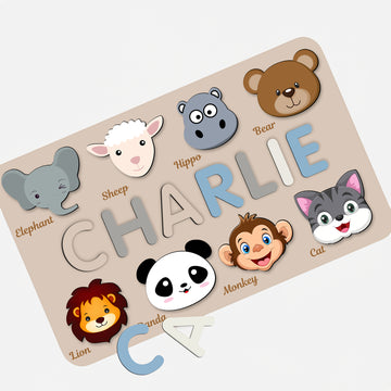 Custom Handmade Name Puzzle with Animals, Personalized Birthday Gift for Kids, Christmas Gifts for Toddlers, Unique New Baby Gift, Wood Toy