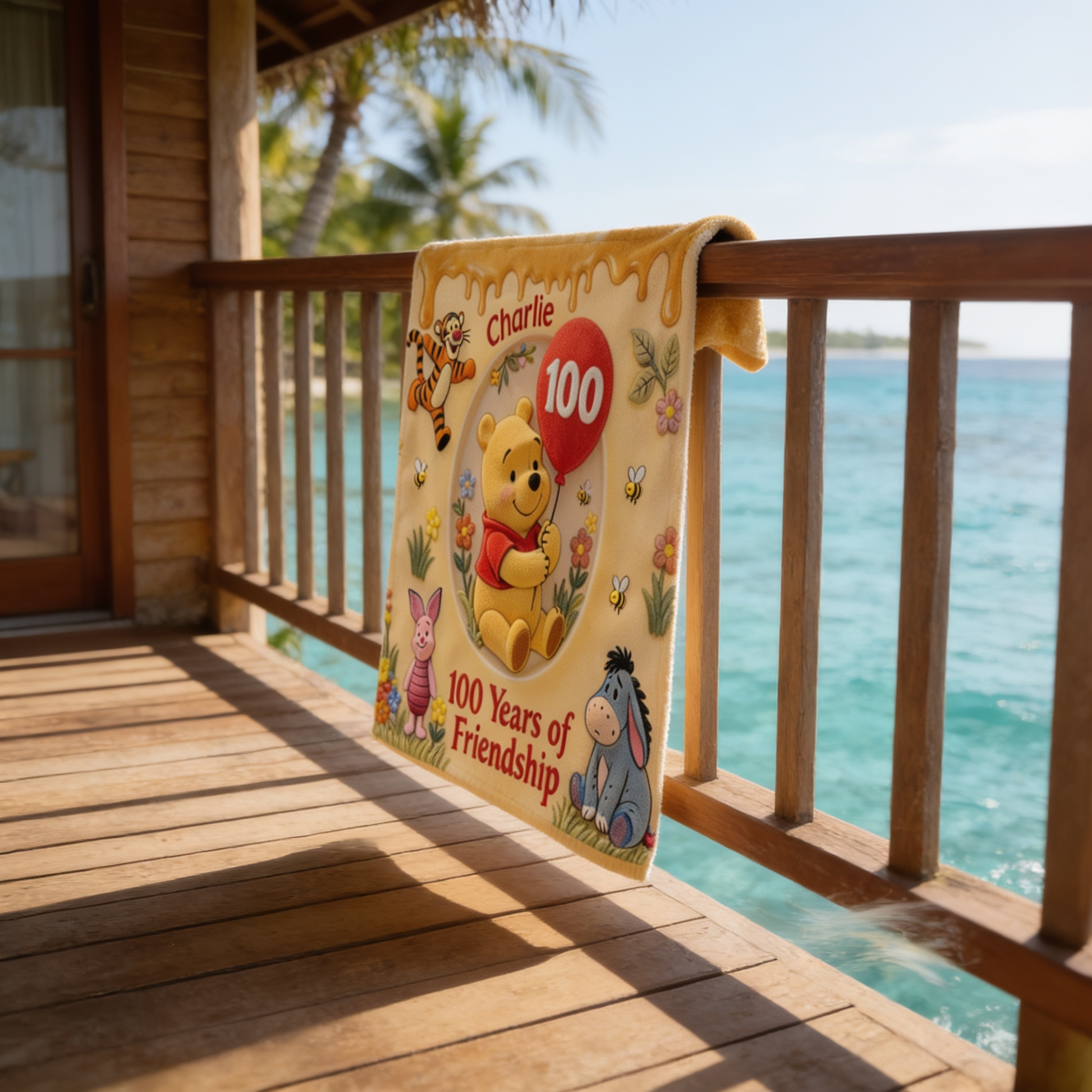100th Anniversary Friendship With Honey Bear Celebration - Personalized Beach Towel - Vacation Gift For Movie Fans - DSNY - image 5