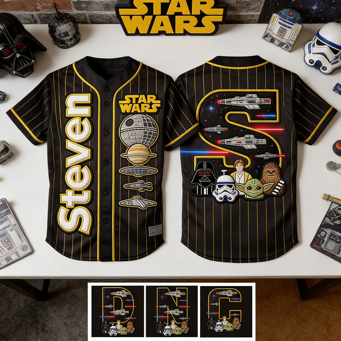 Stwa Galaxy Star The Force Alphabet Letter - Personalized Baseball Jersey For Kid, Youth, Adult - Gift For Movie Fans NL122