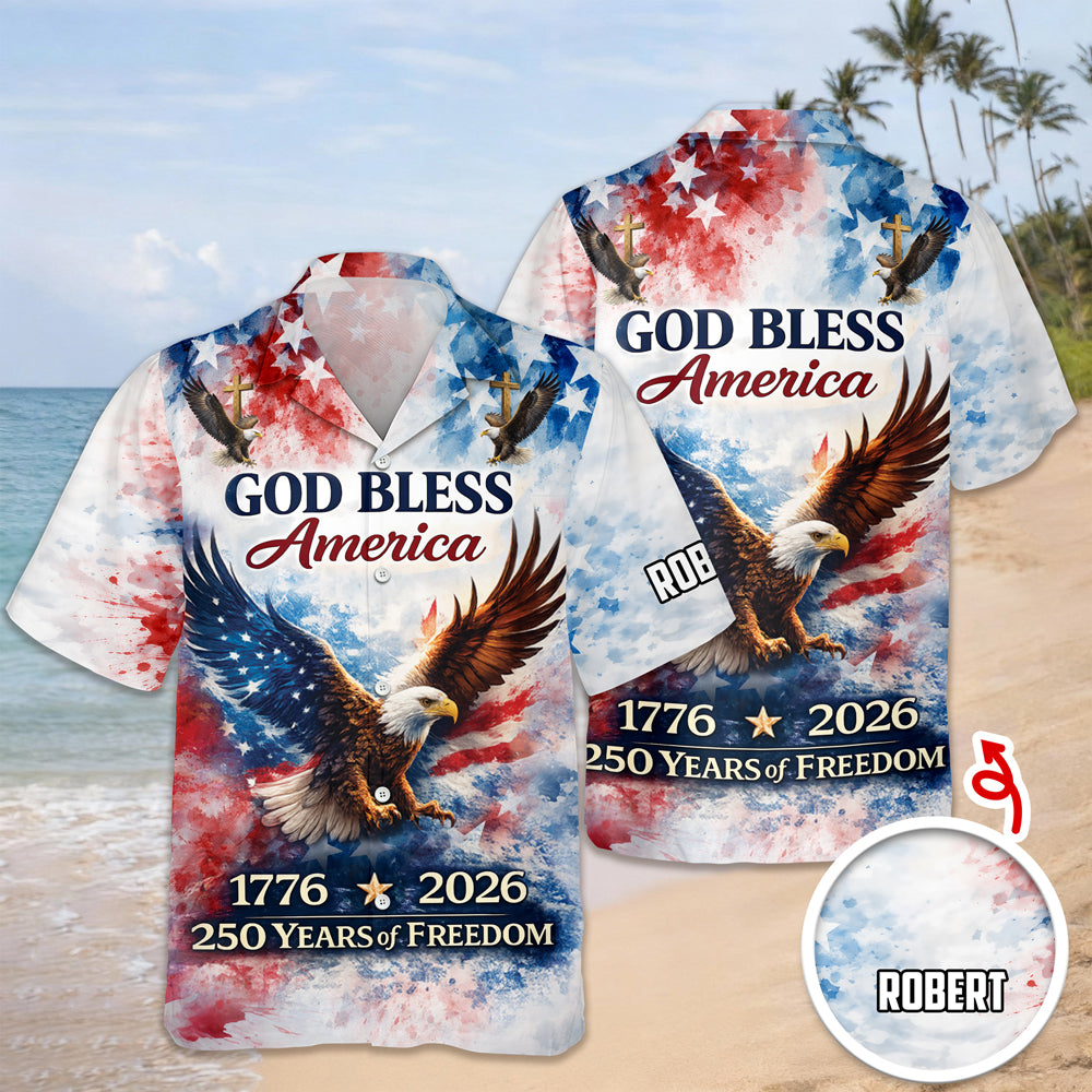 Patriotic 250th Anniversary God Bless America Eagle - Personalized Hawaiian Shirt - Gift for Dad, Husband, Grandpa HN02 - image 5