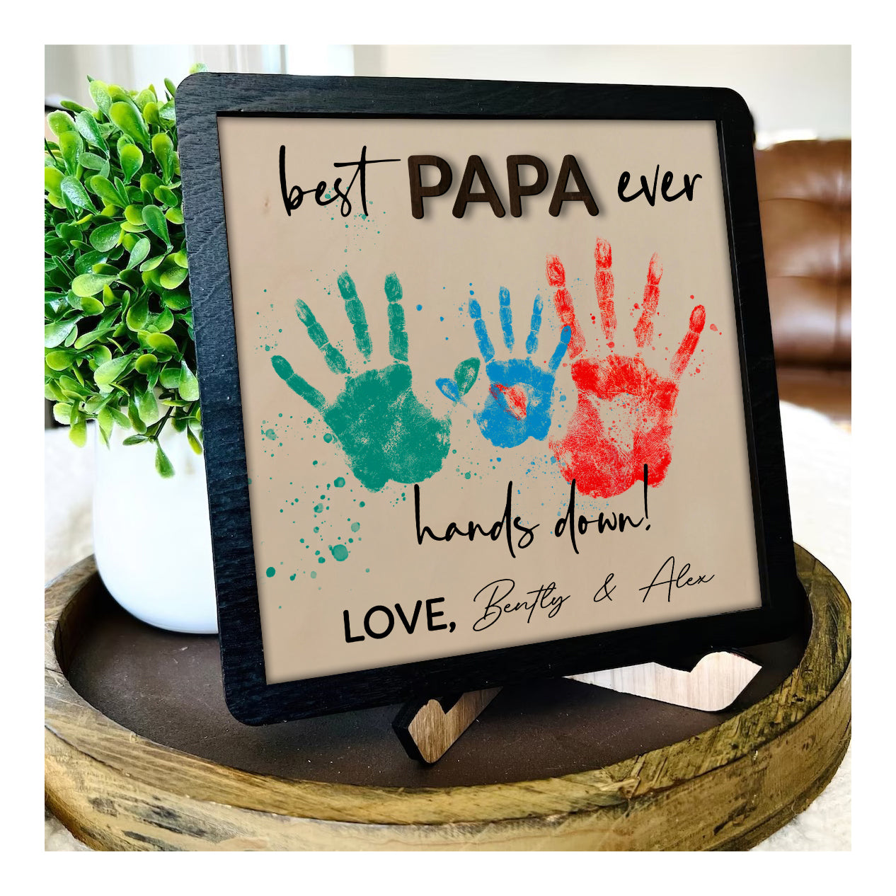 litzzy Personalized Best Dad Ever Signs, Father's Day Handprint Wooden Plaque, Handprint Art for Dad, Dad Custom Gift, Father's Day DIY Custom Wooden Sign   