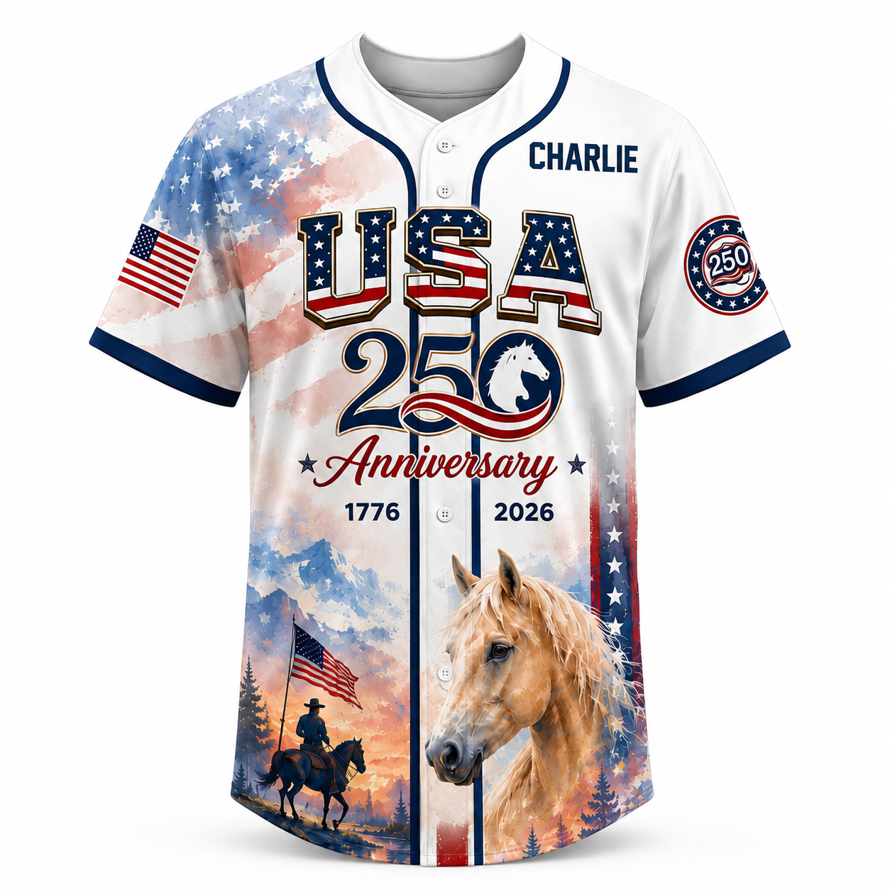 USA 250 Anniversary Horse Cavalry American Flag - Personalized Baseball Jersey - Gift For Patriots - image 6