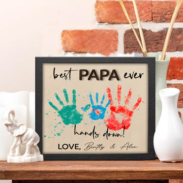 litzzy Personalized Best Dad Ever Signs, Father's Day Handprint Wooden Plaque, Handprint Art for Dad, Dad Custom Gift, Father's Day DIY Custom Wooden Sign   