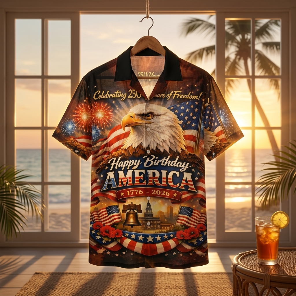 America Celebrating 250 Years Eagle US Flag - Hawaiian Shirt - Patriotic Gift For Him - image 6