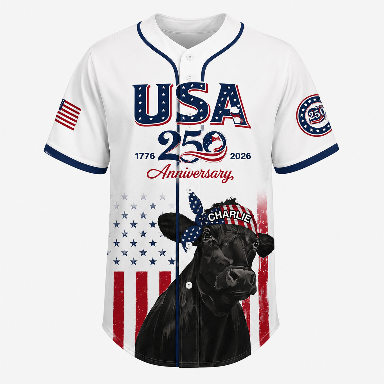 Black Cow Bandana USA 250th - Personalized Baseball Jersey - Patriotic Gift For Family - image 6