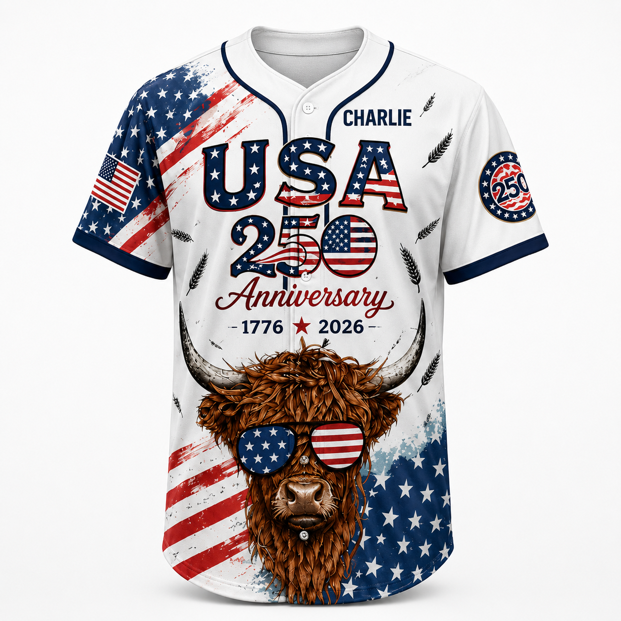 USA 250 Anniversary Highland Cow - Personalized Baseball Jersey - Gift For Patriots - image 6