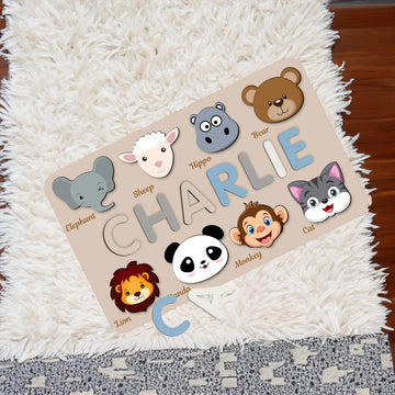 Custom Handmade Name Puzzle with Animals, Personalized Birthday Gift for Kids, Christmas Gifts for Toddlers, Unique New Baby Gift, Wood Toy
