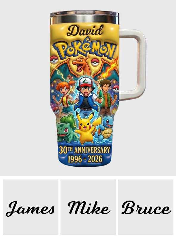 PoMo 30th Anniversary Power Monster With Their Boss - Personalized Tumbler With Handle - Gift For Movie Fans