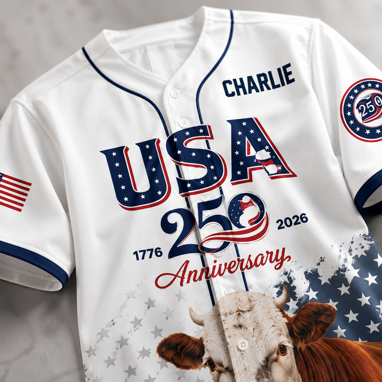 USA 250 Anniversary Hereford Cattle - Personalized Baseball Jersey - Gift For Patriots - image 6