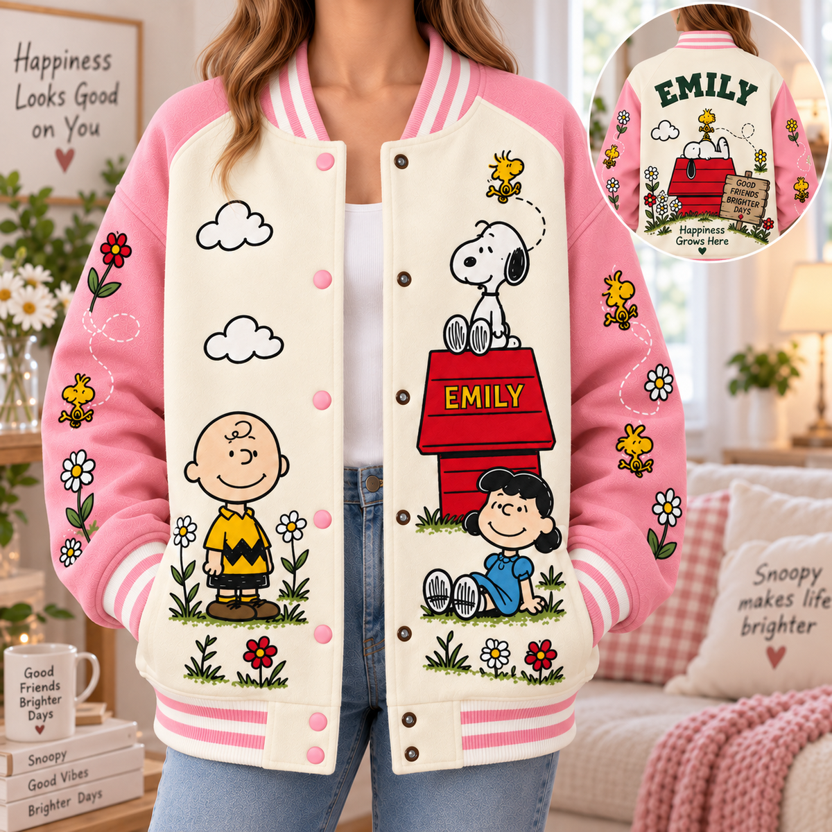 Happiness Grows Here - Personalized Varsity Jacket - Gift For Movie Fans