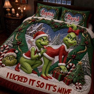 Grch Green Monster It's Mine Custom Name Christmas Gift For Couple - Personalized Quilted Bedding Set HH01
