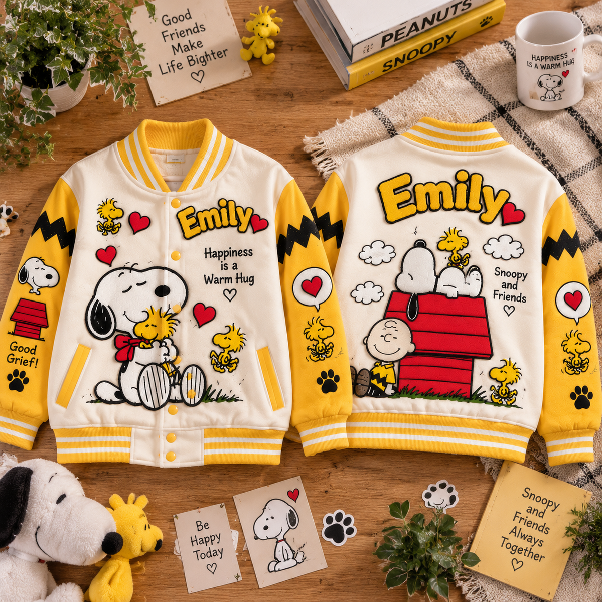 Happiness Is A Warm Hug - Personalized Varsity Jacket - Gift For Movie Fans