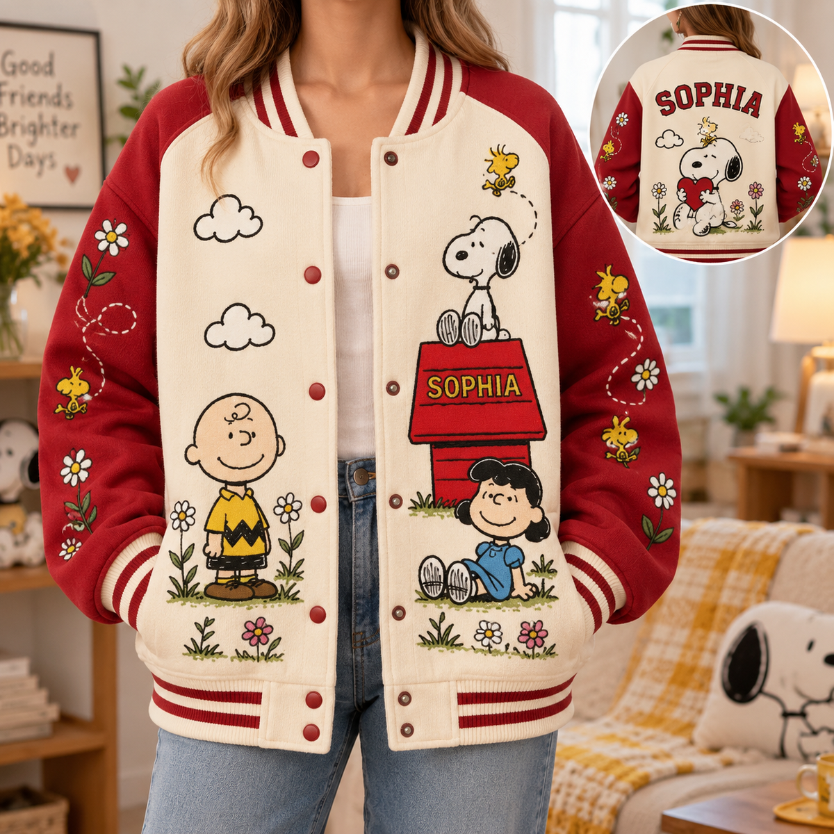 Happiness Grows Here - Personalized Varsity Jacket - Gift For Movie Fans