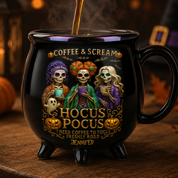 Three Spooky Sisters Horror Style Halloween Gifts For Her - Personalized Cauldron Coffee Mug-Witch Sisters- DN0909261437