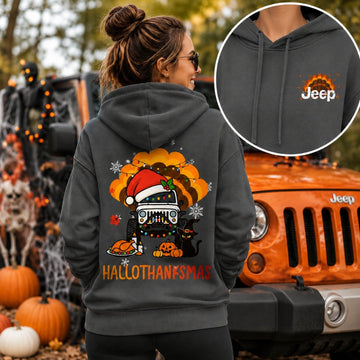 Happy Hallothanksmas Jeeps T-Shirt Hoodie Witch Turkey Deer Halloween Thanksgiving Christmas DN2708261743