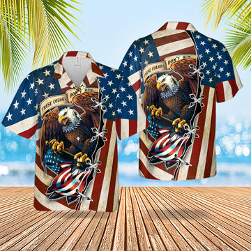 litzzy Litzzy American Flag Eagle Print Collar Hawaiian Shirt, 4th of July Men's Short Sleeve Patriotic Hawaii Shirt S  