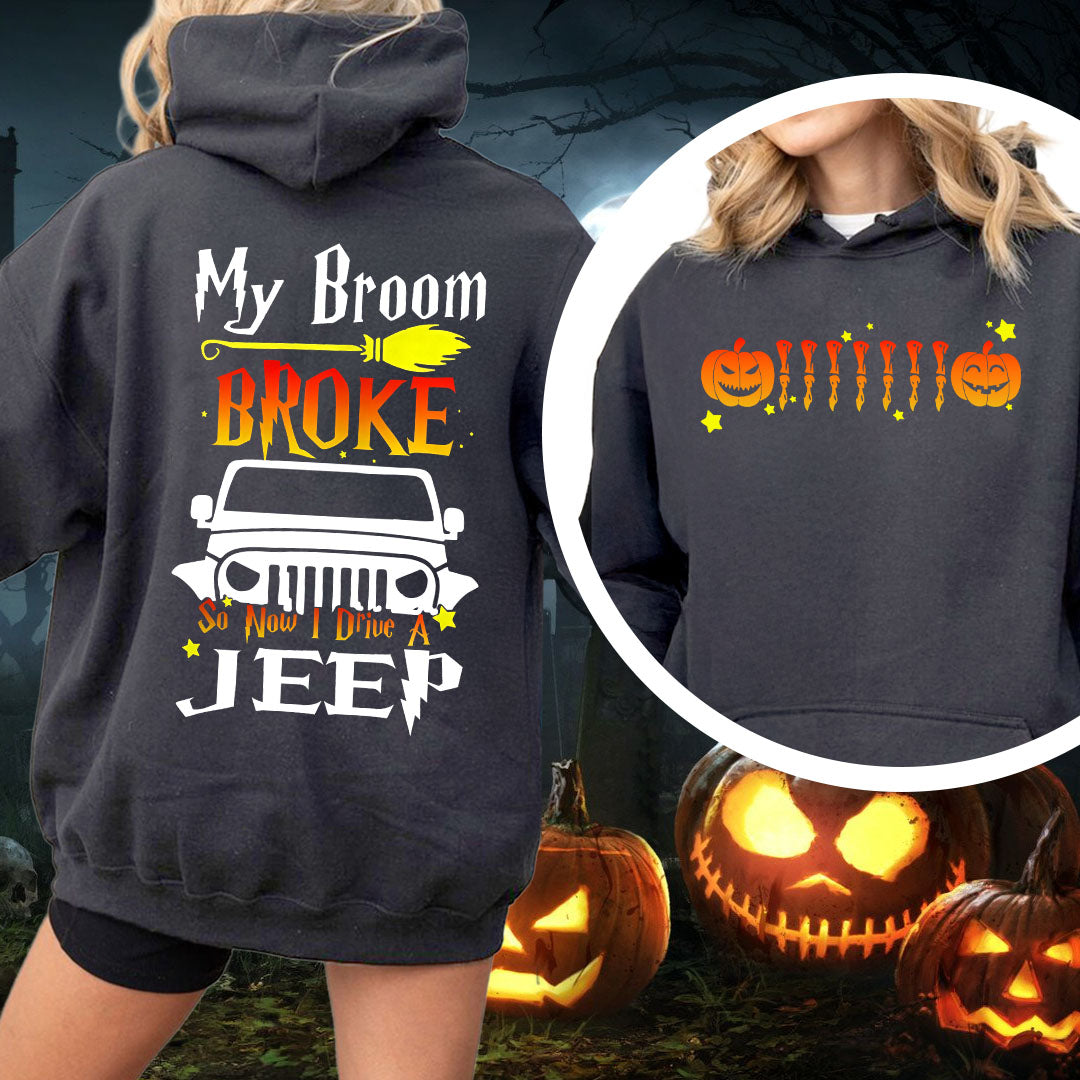Jeep My Broom Broke Pumpkin Funny Halloween T-Shirt Hoodie Supler Store
